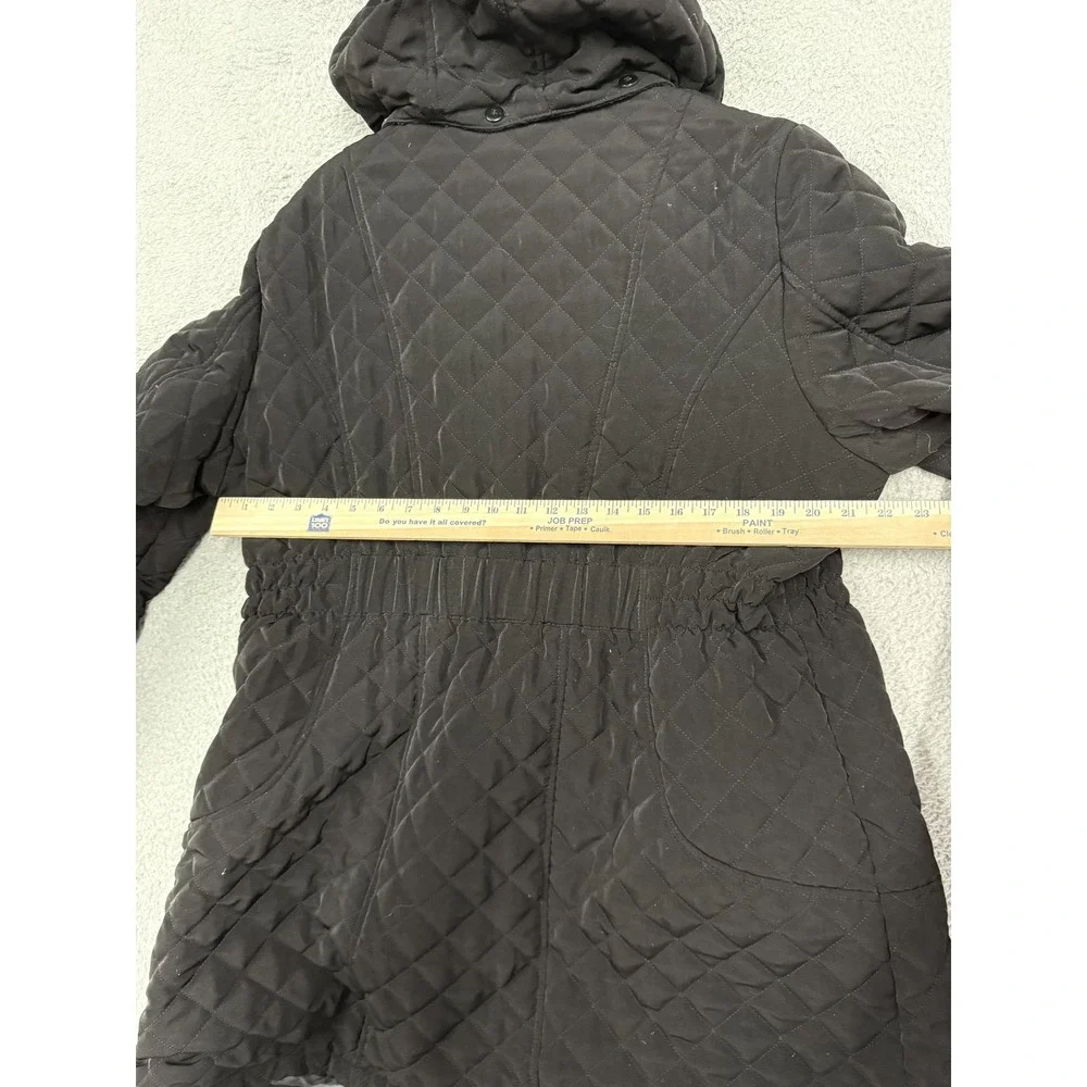 St. John's Bay Jacket Womens 1X Black Quilted Hooded Faux Fur Lined‎ Zip Pockets
